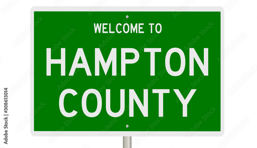 Rendering of a 3d green highway sign for Hampton County