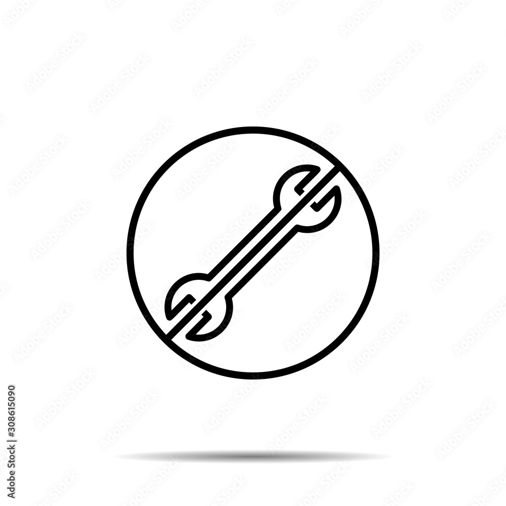 No wrench icon. Simple thin line, outline vector of web ban