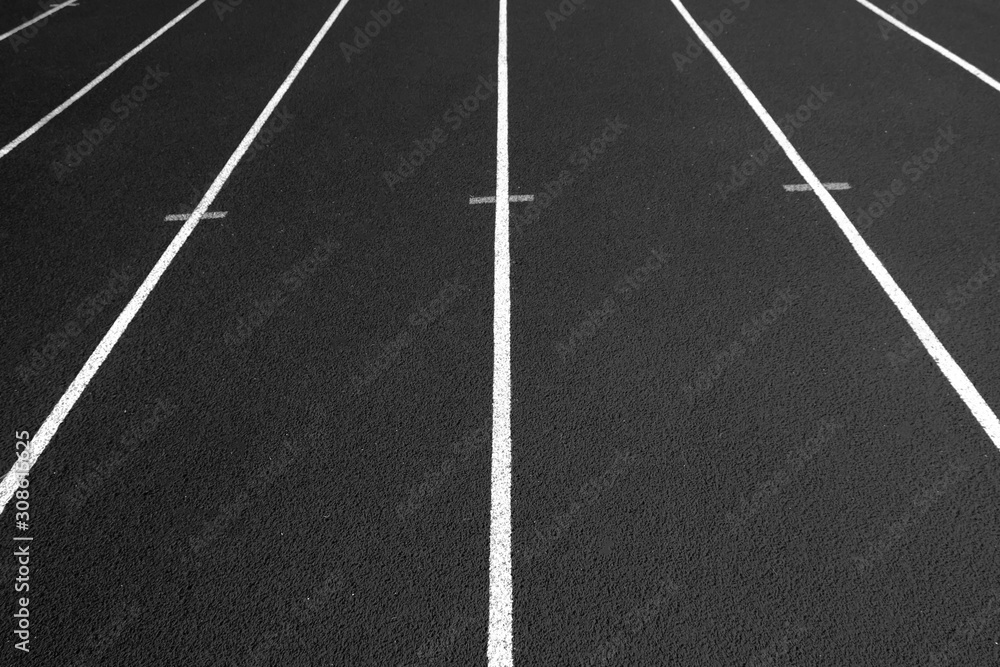 Aerial of running track lanes shot from above