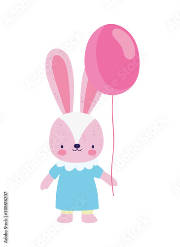 baby shower female rabbit with dress and balloon celebration