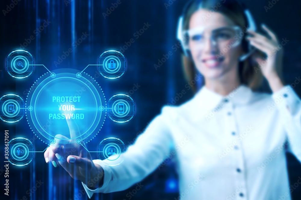 Cyber Security Data Protection Business Technology Privacy concept. Businessman presses a button Protect your password on the virtual screen tablet future. Cyber Security Data Protection Business Technology Privacy concept. Businessman presses a button Protect your password on the virtual screen tablet future.