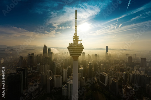 kuala lumpur with mega structures seen from aerial shot