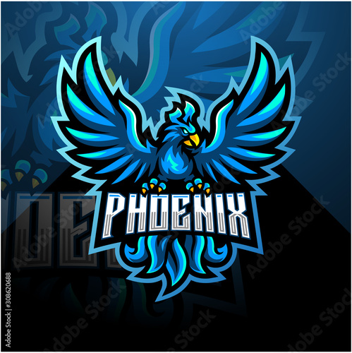 Blue phoenix esport mascot logo design