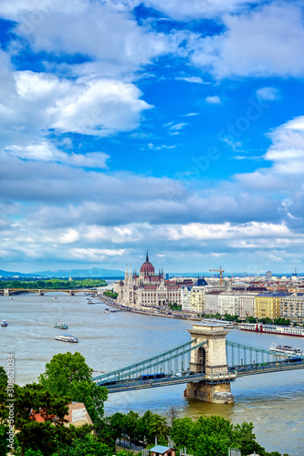 A view of Budapest, Hungary along the Danube River from Fisherman's Bastion.