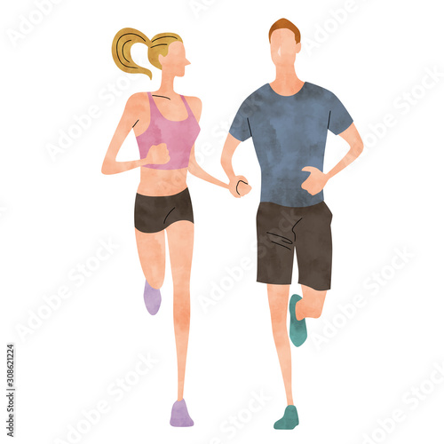 Illustration material: couple, running, lifestyle