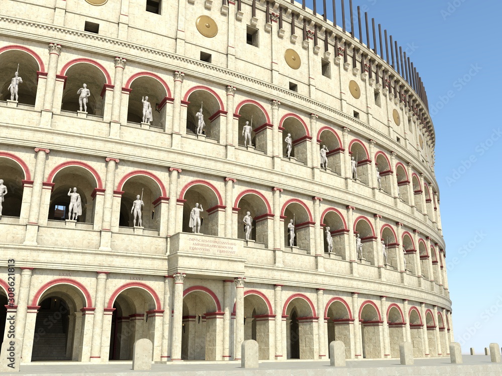 Coliseum amphitheater in Rome reconstruction 3d illustration