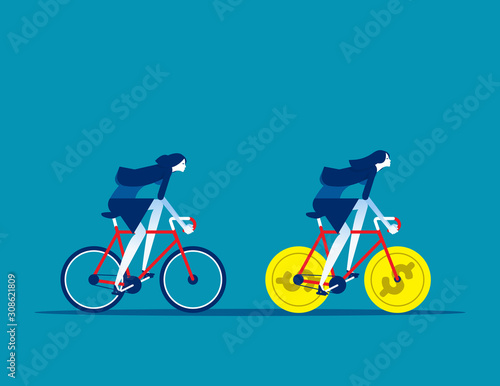 Business person driven by investment money. Concept business financial vector illustration, Poverty and Currency