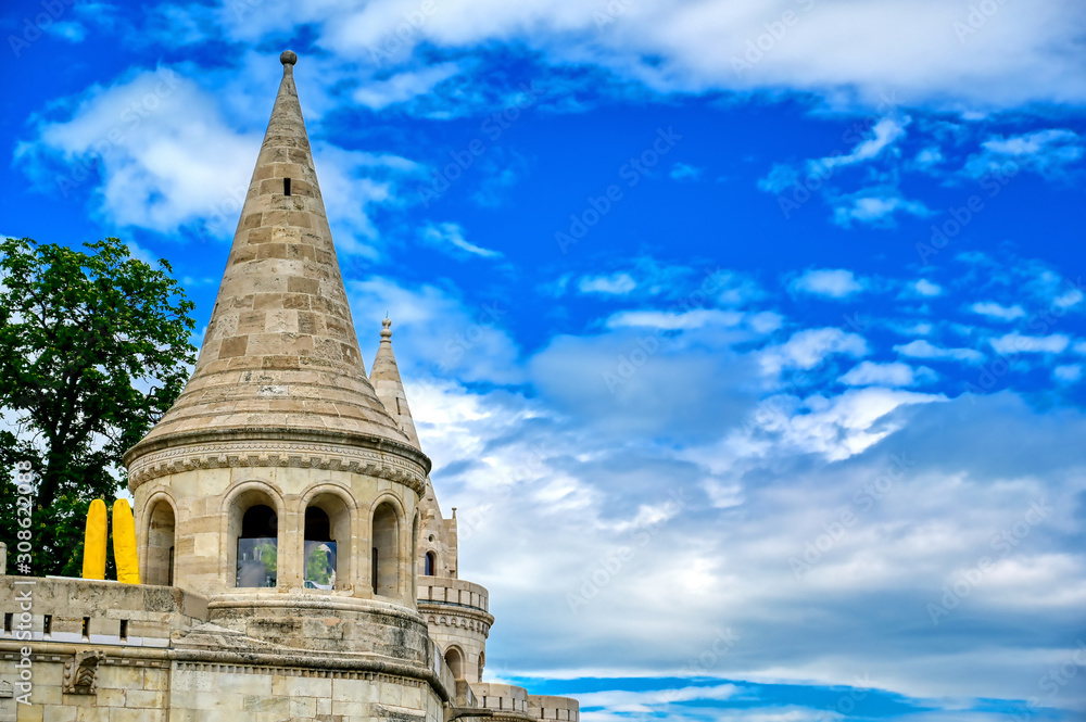 Fisherman's Bastion, located in the Buda Castle complex, in Budapest, Hungary. Fisherman's Bastion, located in the Buda Castle complex, in Budapest, Hungary.