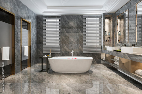 3d rendering classic modern bathroom with luxury tile decor photo
