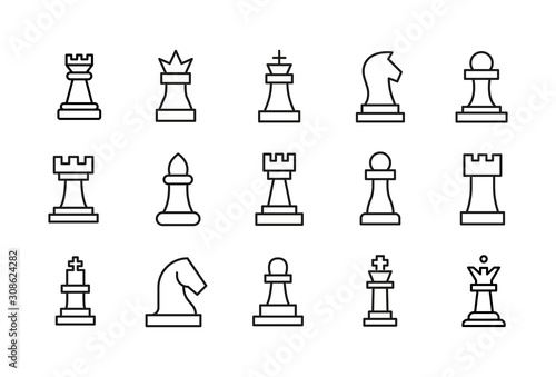 Stroke line icons set of chess.