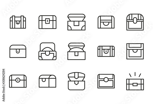 Modern thin line icons set of chest.