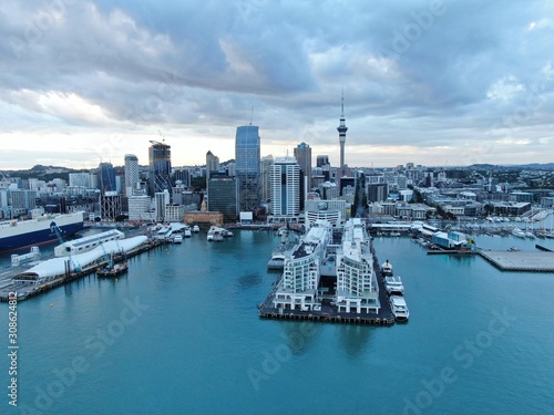 Viaduct Harbour, Auckland / New Zealand - December 9, 2019: The beautiful scene surrounding the Viaduct harbour, marina bay, Wynyard, St Marys Bay and Westhaven, all of New Zealand’s North Island photo