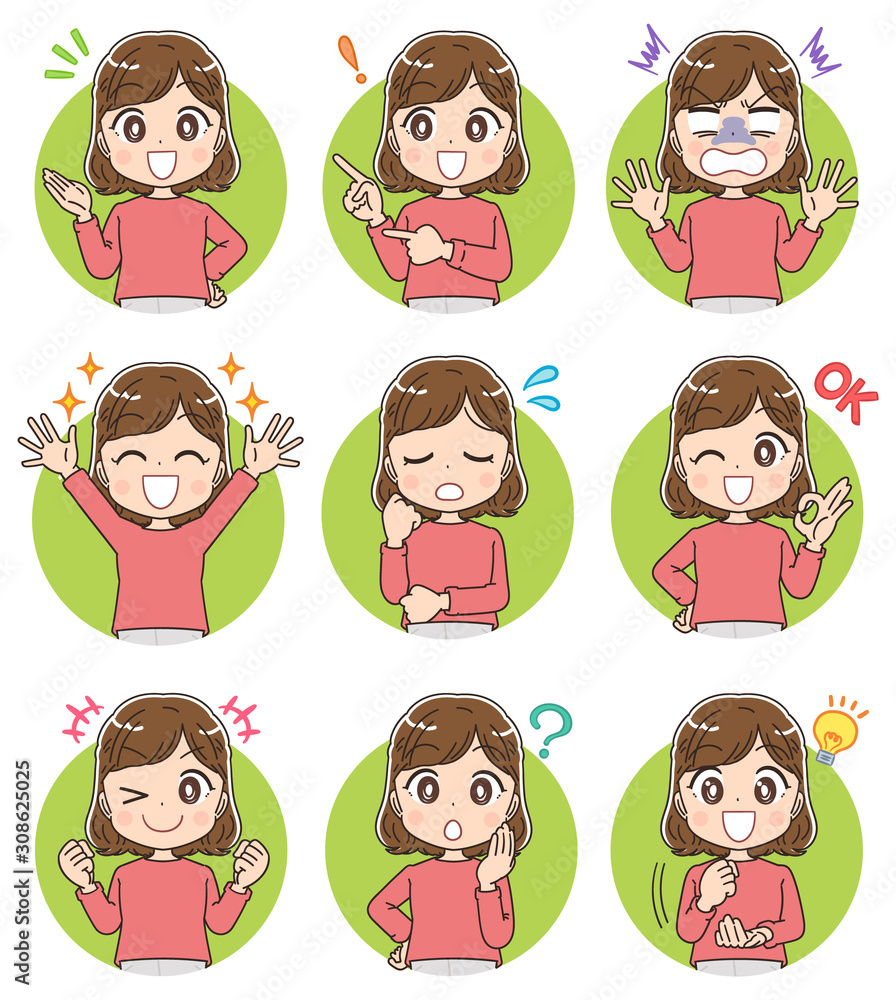 女性 かわいい イラスト セット Stock Vektorgrafik Adobe Stock