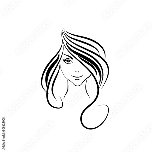 Vector symbols and logo designs idea with women portrait silhouettes. Elegant and classy graphics for spa, wellness, beauty salons and hair studios