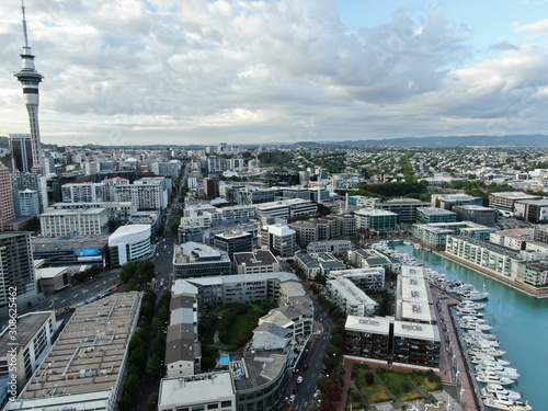 Viaduct Harbour, Auckland / New Zealand - December 9, 2019: The beautiful scene surrounding the Viaduct harbour, marina bay, Wynyard, St Marys Bay and Westhaven, all of New Zealand’s North Island photo