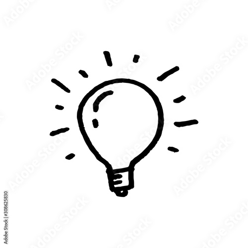 Doodle hand drawn light bulb icon with concept of idea. solution. isolated on white background. vector illustration