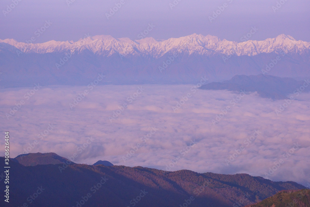 Mountain range and sea of clouds