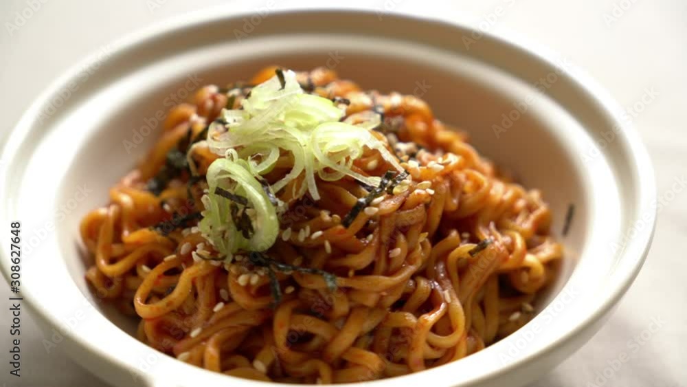 Korean hot and spicy instant noodle with kimchi Korean hot and spicy instant noodle with kimchi