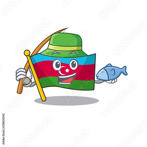 Cartoon character of funny Fishing flag azerbaijan design