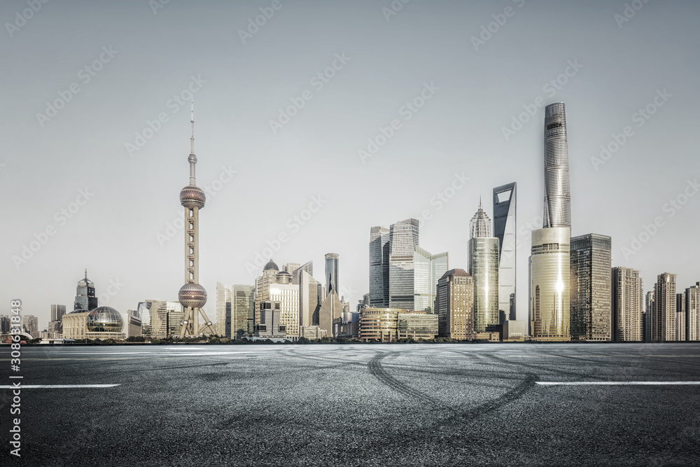 Obraz premium Shanghai lujiazui financial center night road platform