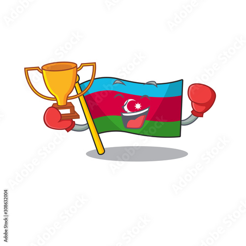 Super cool Boxing winner flag azerbaijan in mascot cartoon style