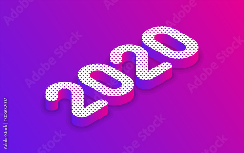 2020 3d isometric typography. gradient color text design. Vector illustration