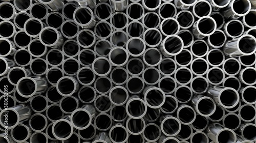 3D illustration. Wall of Steel Pipes