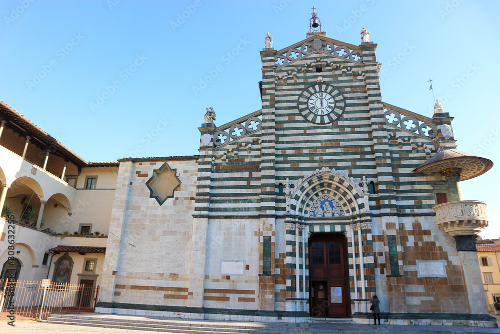 View of beautiful romanesque temple prato cathedral of san stefano, Tuscany, Italy