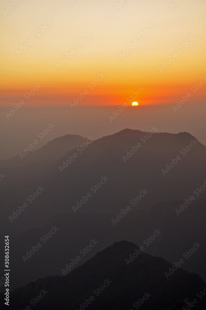 Orange Sunset over Mountain Range
