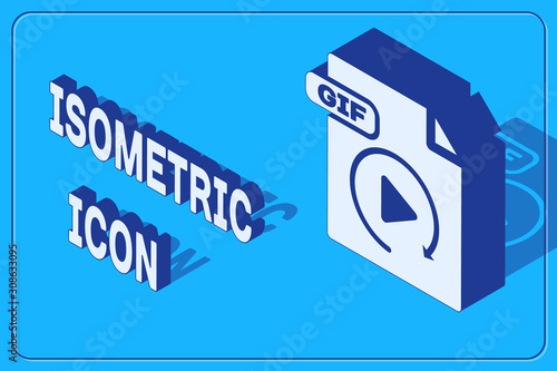 Isometric GIF file document. Download gif button icon isolated on blue background. GIF file symbol. Vector Illustration