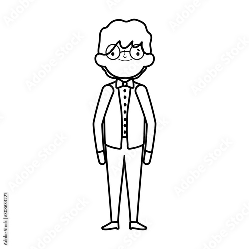 wedding groom man cartoon character in suit thick line