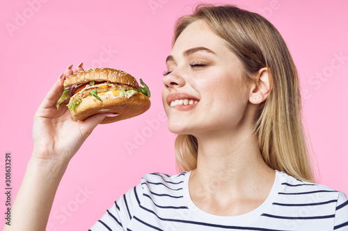 Fototapeta woman with hamburger