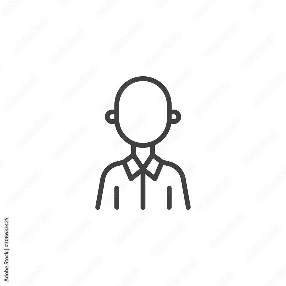 Hairless man avatar line icon. Male user profile linear style sign for mobile concept and web design. Young man person outline vector icon. People avatar symbol, logo illustration. Vector graphics Hairless man avatar line icon. Male user profile linear style sign for mobile concept and web design. Young man person outline vector icon. People avatar symbol, logo illustration. Vector graphics