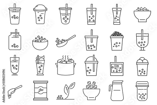 Milk tea icon, Pearl milk tea, Taiwan milk tea,Yummy drinks, coffees and soft drinks with doodle style  Icon set. - Vect