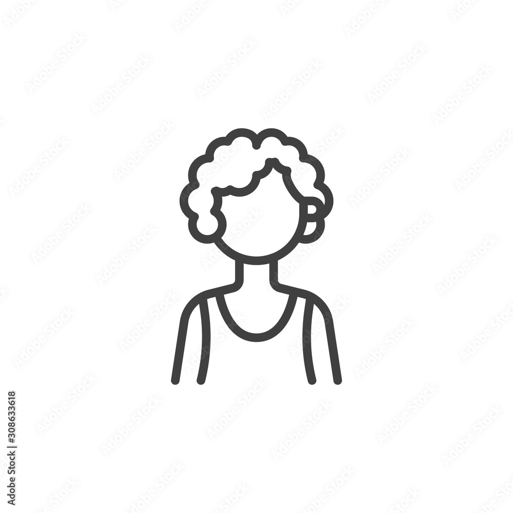 Fototapeta premium Curly-haired girl avatar line icon. Female user profile linear style sign for mobile concept and web design. Young woman person outline vector icon. People avatar symbol logo illustration.
