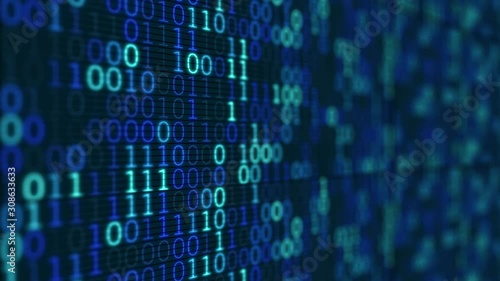 Blue Digital Binary Data On Computer Screen 4K