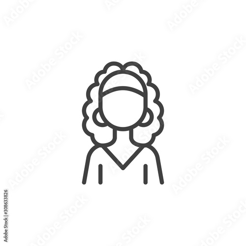Curly hair woman avatar line icon. linear style sign for mobile concept and web design. Faceless girl portrait outline vector icon. Female person symbol, logo illustration. Vector graphics