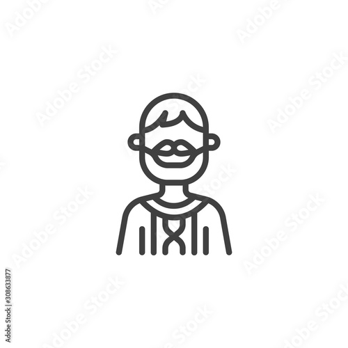 Man with beard and mustache avatar line icon. linear style sign for mobile concept and web design. Faceless bearded man portrait outline vector icon. Symbol, logo illustration. Vector graphics