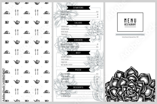 Vintage menu design with succulent echeveria, succulent echeveria, succulent