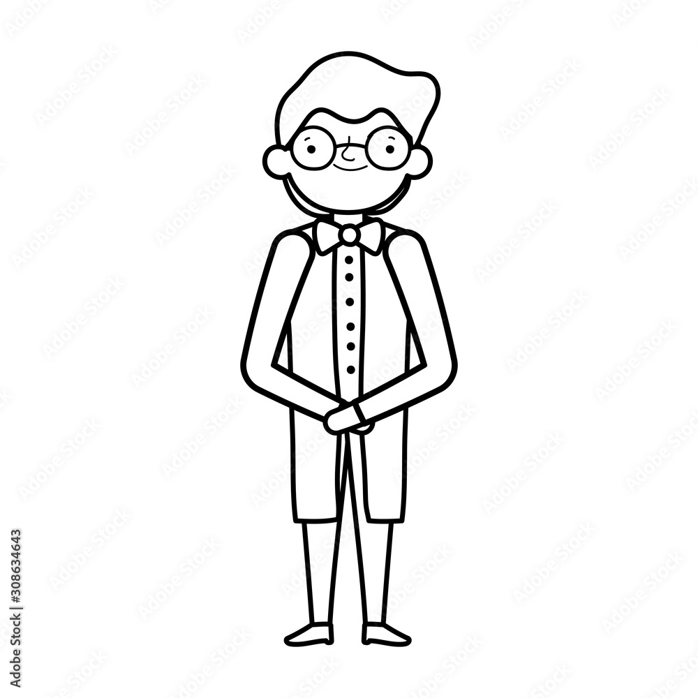 wedding groom man cartoon character in suit thick line