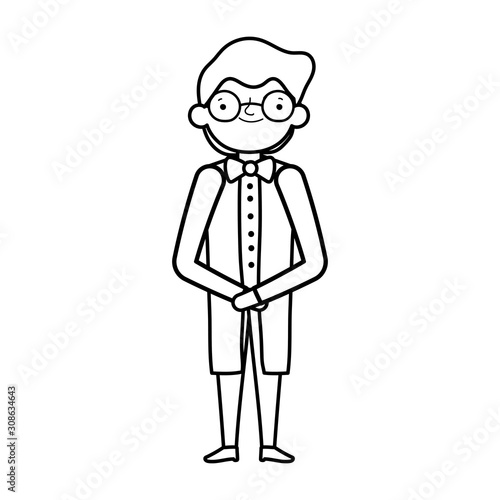 wedding groom man cartoon character in suit thick line