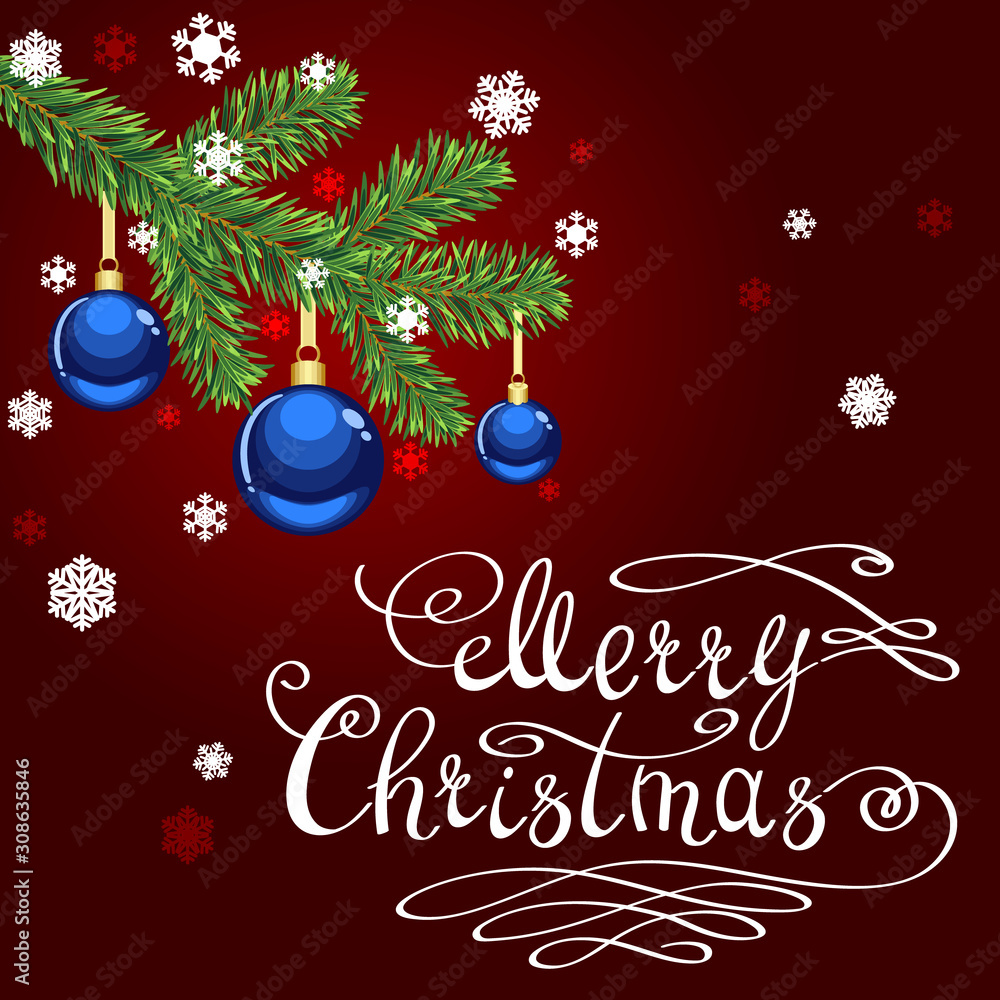 Merry Christmas lettering on the red background