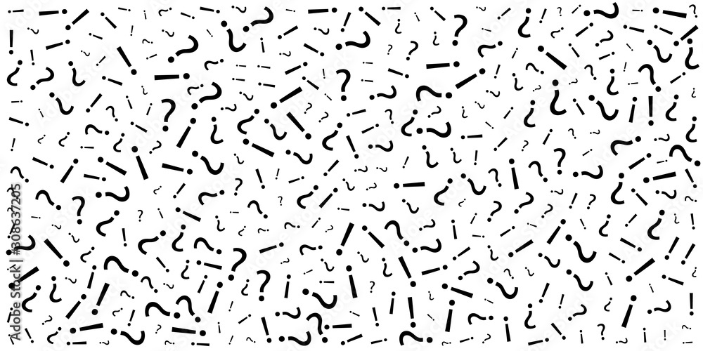 Fototapeta premium Question and exclamation marks texture. Vector black color pattern from scattered elements.