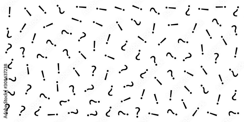 Question and exclamation marks texture. Vector black color pattern from scattered elements.