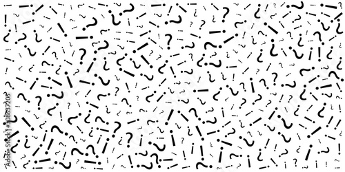 Question and exclamation marks texture. Vector black color pattern from scattered elements.