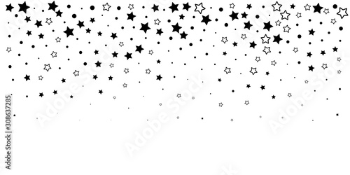 Stars shape confetti top border. Vector decoration from falling elements.