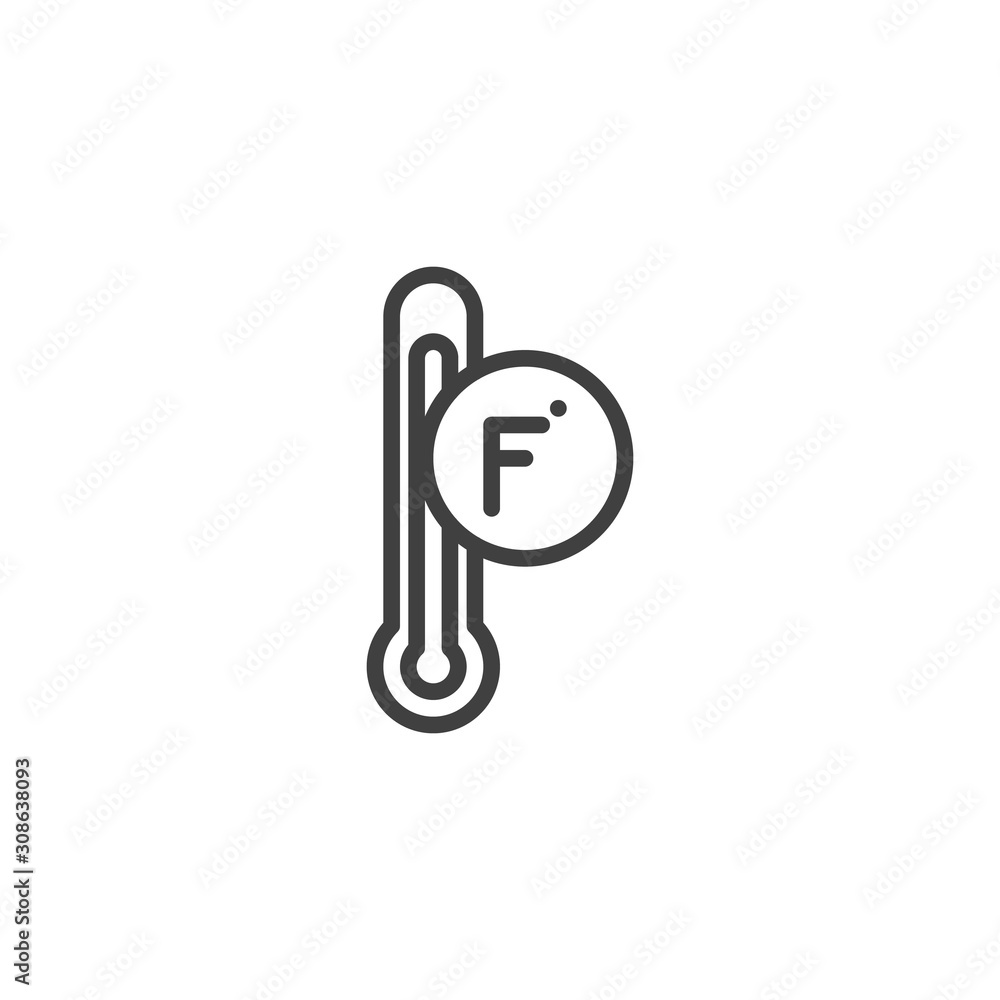 Fahrenheit thermometer line icon. linear style sign for mobile concept and web design. Mercury thermometer temperature outline vector icon. Symbol, logo illustration. Vector graphics Fahrenheit thermometer line icon. linear style sign for mobile concept and web design. Mercury thermometer temperature outline vector icon. Symbol, logo illustration. Vector graphics