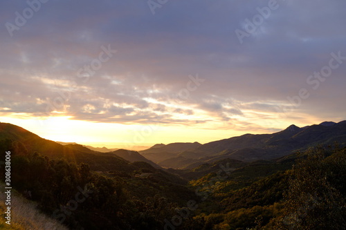 Sunrise morning landscape on a green forest mountain valley in Catalonia mountains © jordieasy