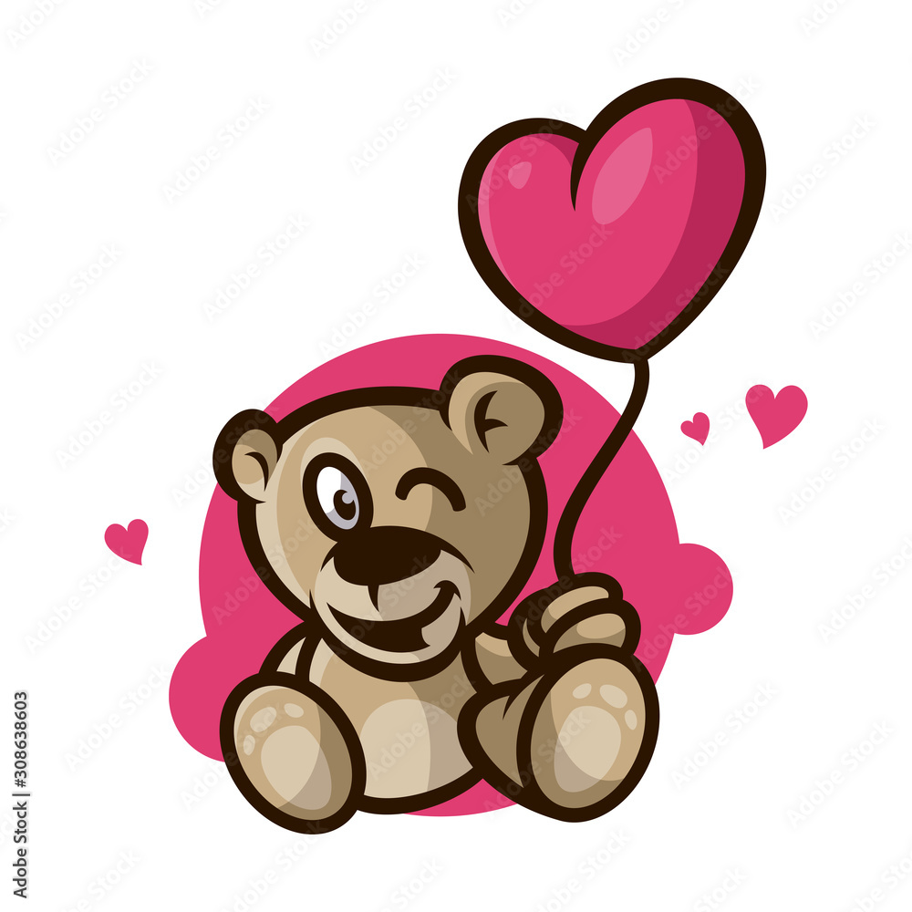 Fototapeta premium cute little bear with love balloon