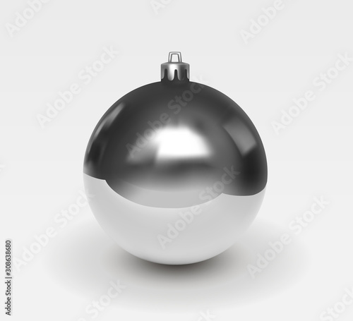 Silver glass christmas tree ball with patches of light isolated on white background. Christmas decoration for a festive mood. Realistic vector 3D illustration